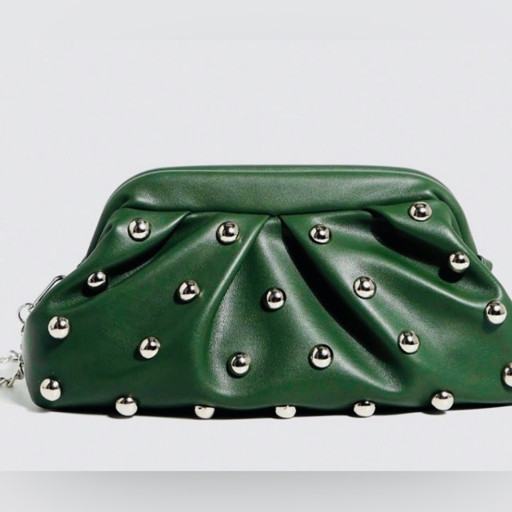 Green Studded Clutch Bag